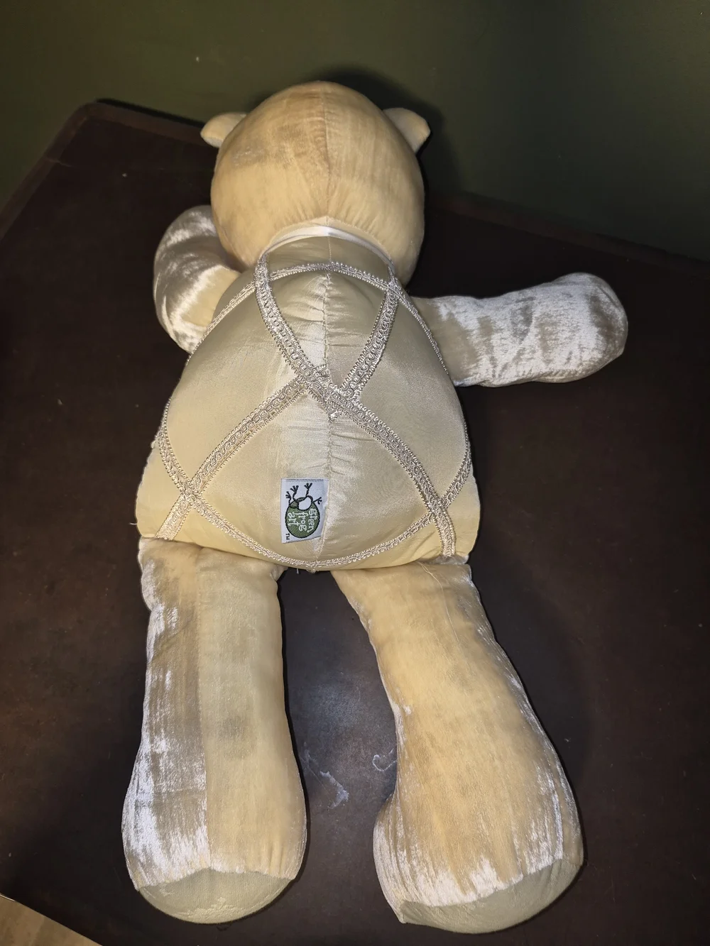 Vintage Green Frog Art Co. 22-Inch Golden Crushed Velvet & Satin Teddy Bear